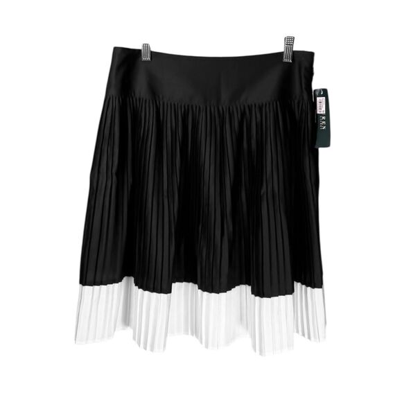 Ralph Lauren Skirt Black White Pleated Midi Preppy Old Money Elegant Size 6 NWT - Picture 1 of 9